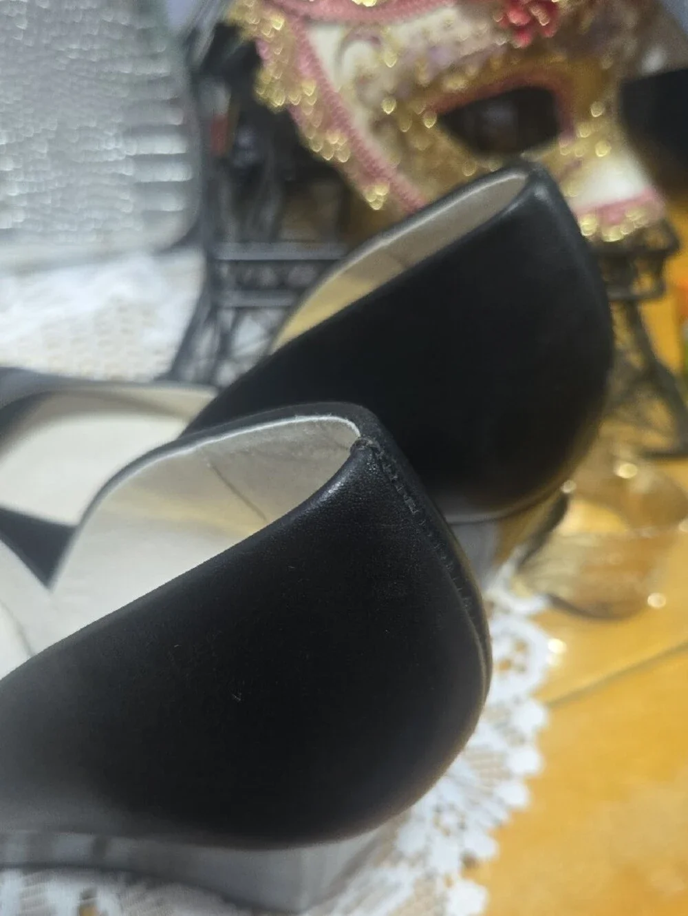 Michael Kors Black Peep-Toe Wedge with Gold MK Emblem